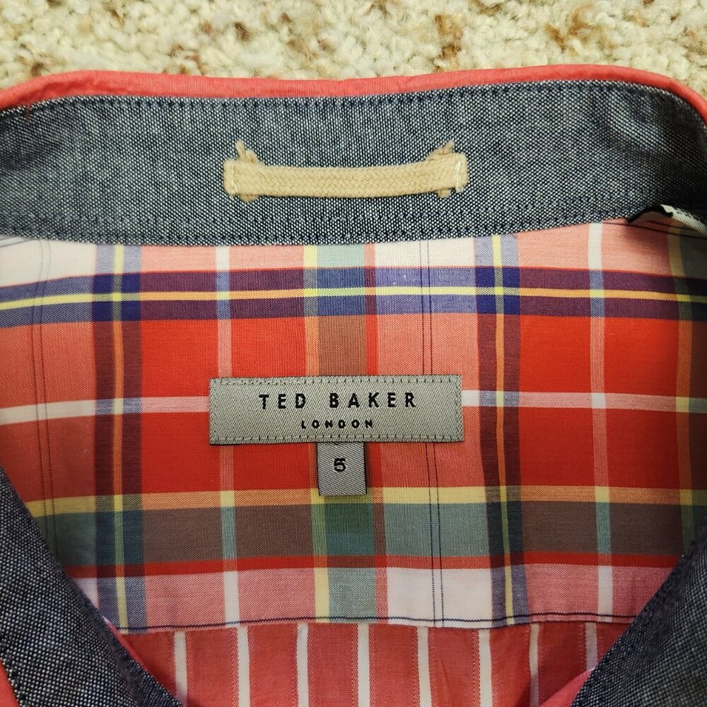 Ted Baker shirt M men's cotton red stripe - Picture 7 of 8